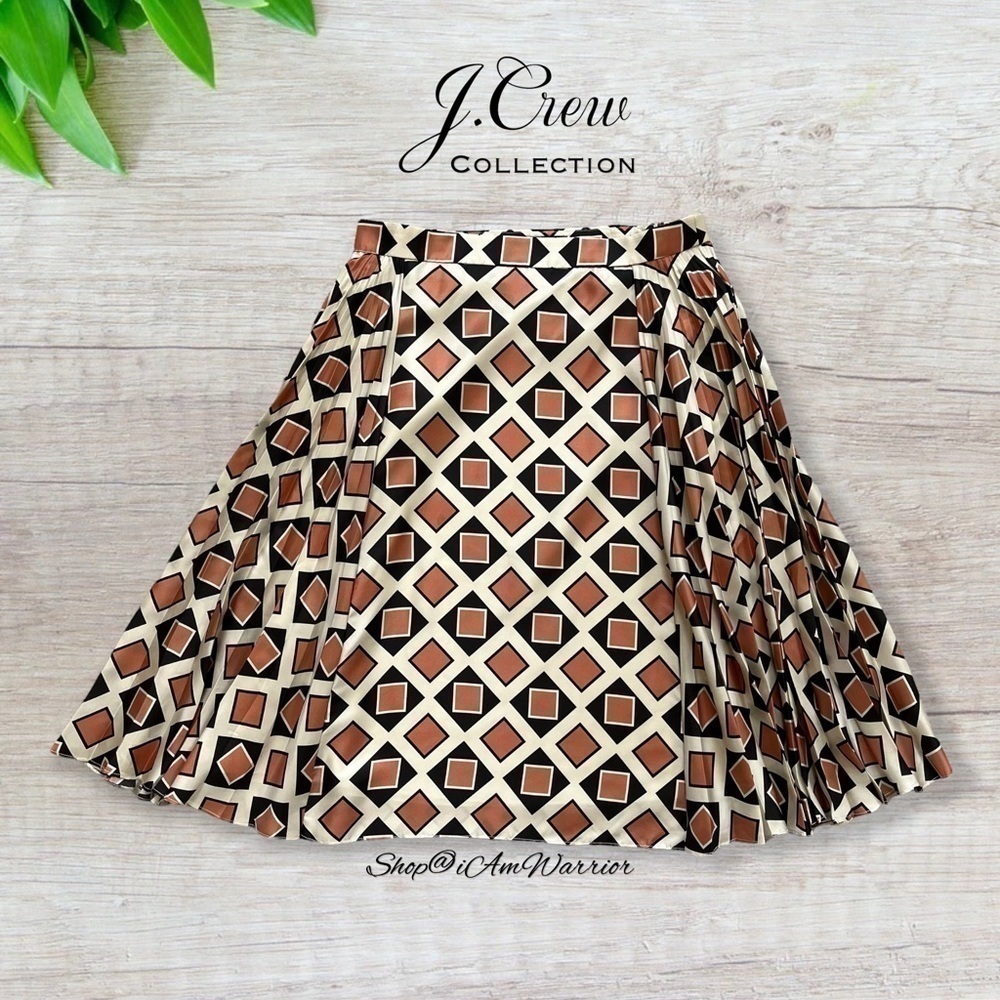 J.Crew Collection 2PC geo print silk blouse + pleated midi skirt shop@iamwarrior - Picture 8 of 14
